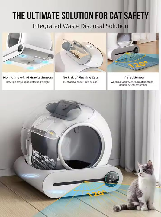65L Automatic Smart Cat Litter Box Self Cleaning Fully Enclosed Cat Litter Box Pet Toilet Litter Tray